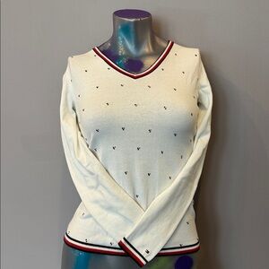 Tommy Hilfiger Cream V-Neck Sweater with Red and Black Trim